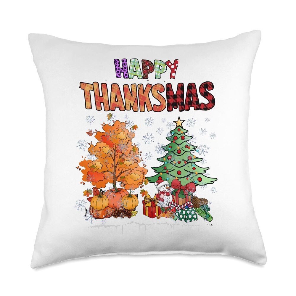 9296 Funny Happy Thanksmas Cute Thanksgiving and Christmas Trees Throw